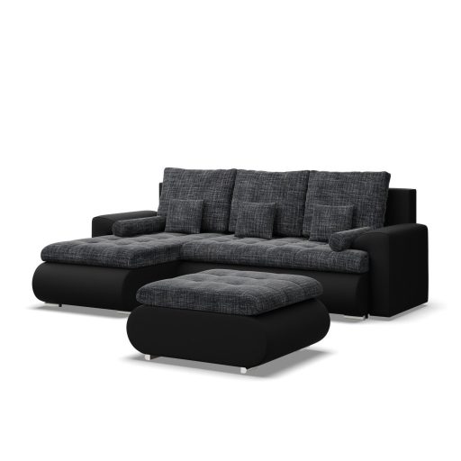 Tokio puff, bársony + műbőr,  szürke - fehér