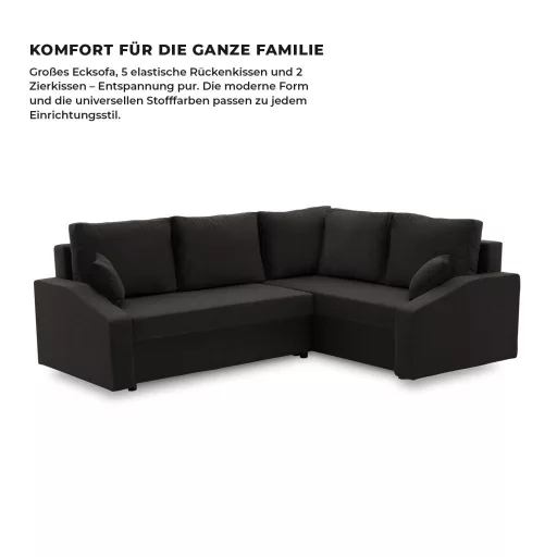 Grande Plus sarokkanapé, jobboldali, szövet anyag, fekete