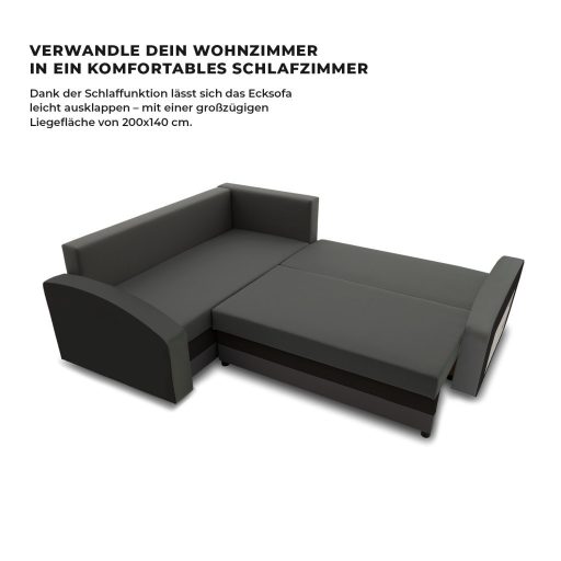 Grande sarokkanapé polcokkal , polc a jobb karfaban,  baloldali, szövet anyag, hab töltet,  szürke - fekete 