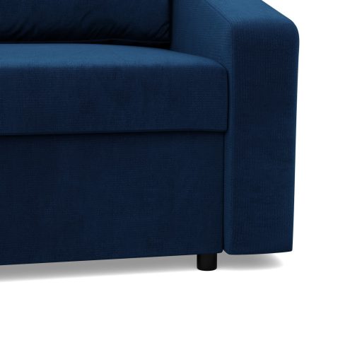 Zeus sarokkanapé, 2 ágyneműtartóval, döntött kartámasz, bársony, univerzális oldal, bonell töltet, kék