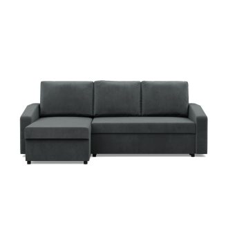   Zeus sarokkanapé, 2 ágyneműtartóval, döntött kartámasz, bársony, univerzális oldal, bonell töltet, szürke