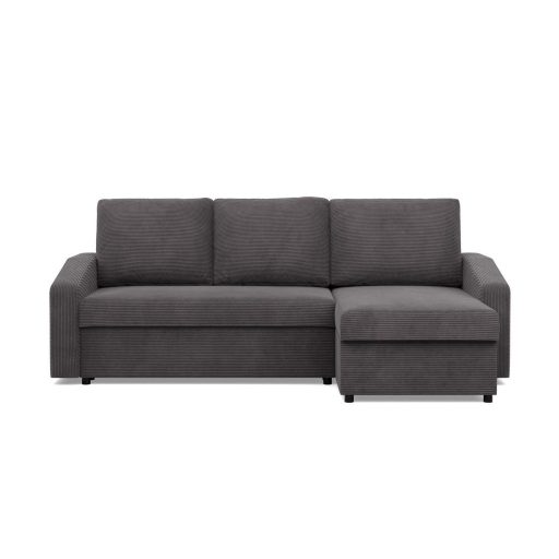 Zeus sarokkanapé, 2 ágyneműtartóval, döntött kartámasz, kordbársony, univerzális oldal, bonell töltet, szürke 