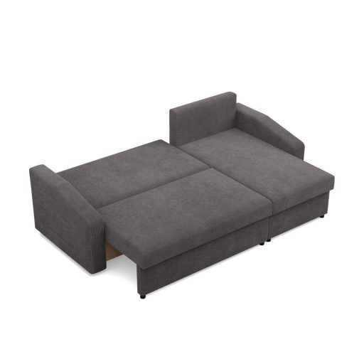 Zeus sarokkanapé, 2 ágyneműtartóval, döntött kartámasz, kordbársony, univerzális oldal, bonell töltet, szürke 