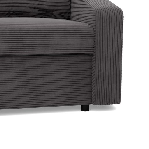 Zeus sarokkanapé, 2 ágyneműtartóval, döntött kartámasz, kordbársony, univerzális oldal, bonell töltet, szürke 