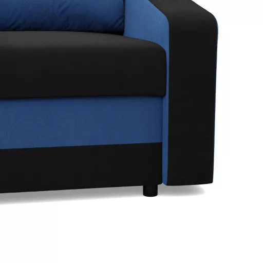 Hewlet sarokkanapé, 2 ágyneműtartóval, szövet anyag, univerzális oldal, hab töltet, fekete - kék