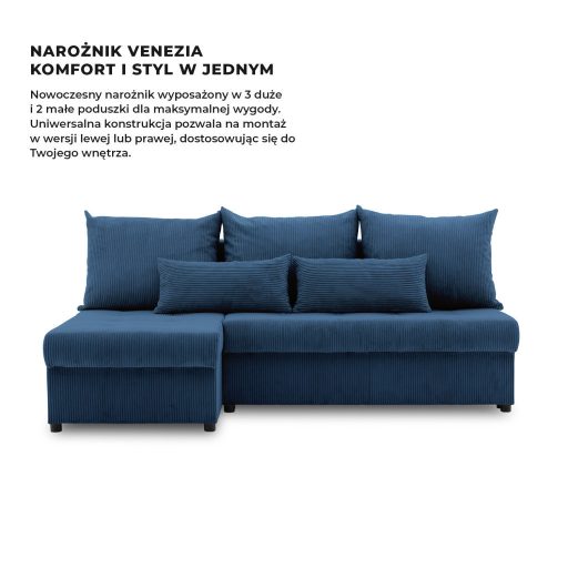 Venezia sarokkanapé, kordbársony, univerzális oldal, bonell töltet, kék