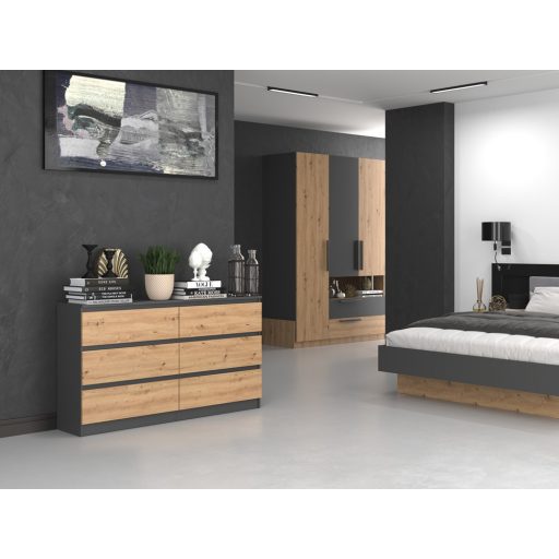 M6 140 2x3 fiókos szekrény, antracit-tölgy 