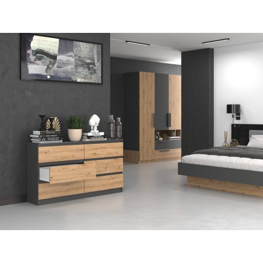 M6 140 2x3 fiókos szekrény, antracit-tölgy 