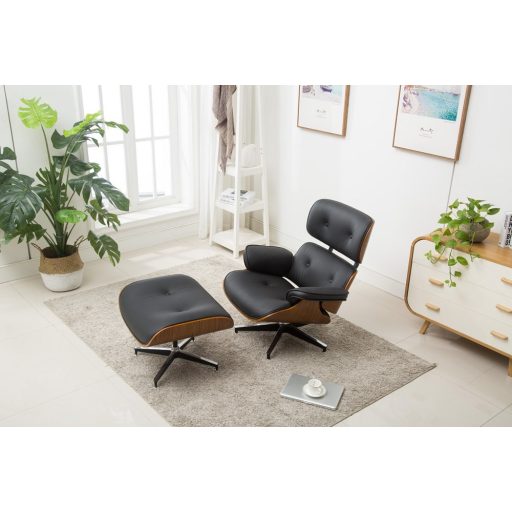 Forgó irodai fotel lábtartóval, Lord, dió-fekete bőr