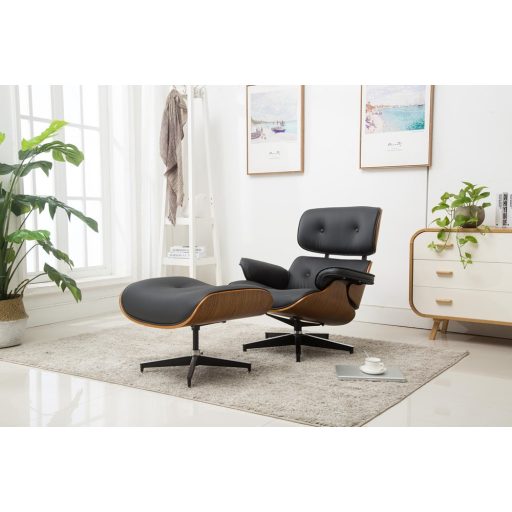 Forgó irodai fotel lábtartóval, Lord, dió-fekete bőr