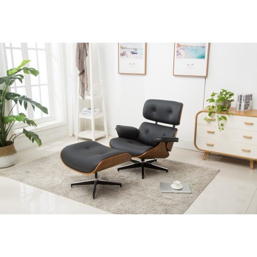 Forgó irodai fotel lábtartóval, Lord, dió-fekete bőr