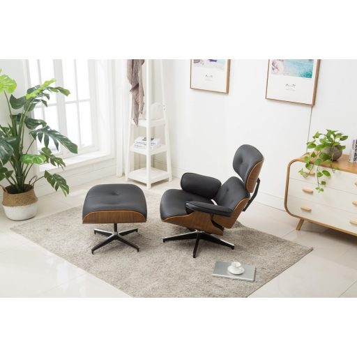 Forgó irodai fotel lábtartóval, Lord, dió-fekete bőr