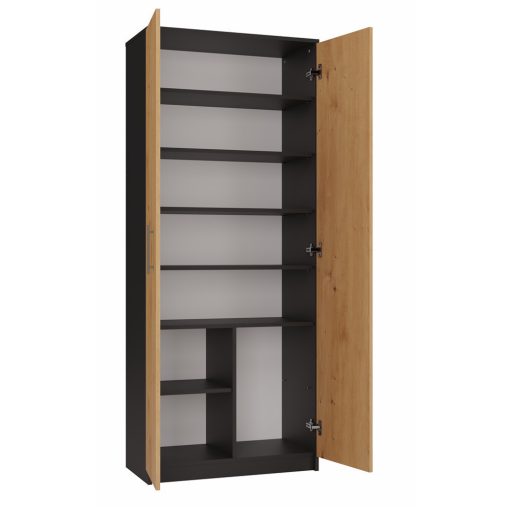 MIX Oliv 2D könyvespolc, irodai szekrény, 74x180x35 cm, antracit-tölgy