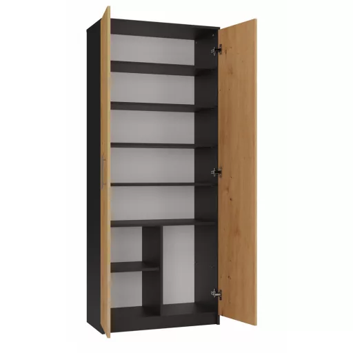 MIX Oliv 2D könyvespolc, irodai szekrény, 74x180x35 cm, antracit-tölgy