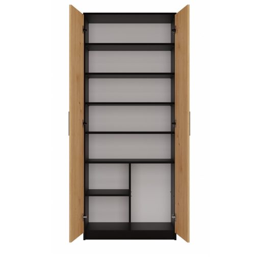 MIX Oliv 2D könyvespolc, irodai szekrény, 74x180x35 cm, antracit-tölgy