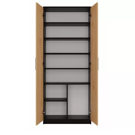 MIX Oliv 2D könyvespolc, irodai szekrény, 74x180x35 cm, antracit-tölgy