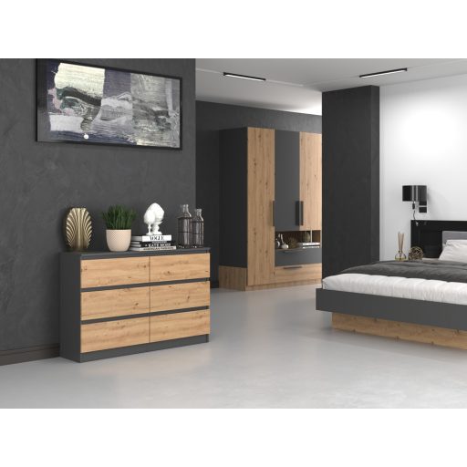 M6 120 2x3, fiókos szekrény, antracit-tölgy