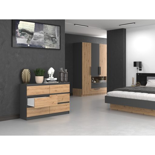 M6 120 2x3, fiókos szekrény, antracit-tölgy