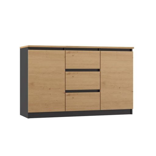 MIX 2D3S/BA komód, 120x75x40 cm, antracit-tölgy (tölgy komódtetővel)