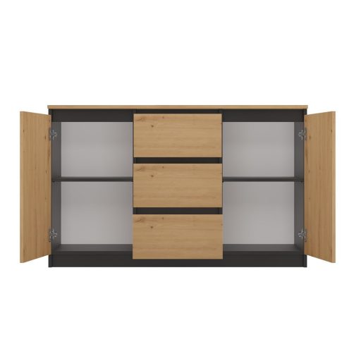 MIX 2D3S/BA komód, 120x75x40 cm, antracit-tölgy (tölgy komódtetővel)