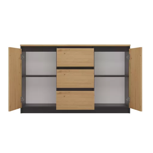 MIX 2D3S/BA komód, 120x75x40 cm, antracit-tölgy (tölgy komódtetővel)