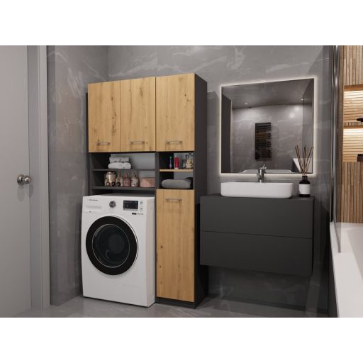 MIX Marpol fürdőszoba szekrény, 96x180x30 cm, antracit-tölgy