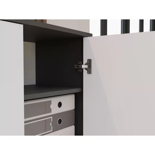 Oliv 2D könyvespolc, irodai szekrény, 74x180x35 cm, antracit-fehér