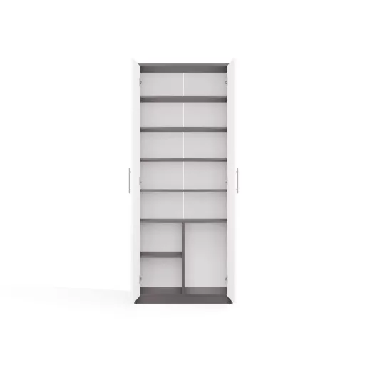 Oliv 2D könyvespolc, irodai szekrény, 74x180x35 cm, antracit-fehér