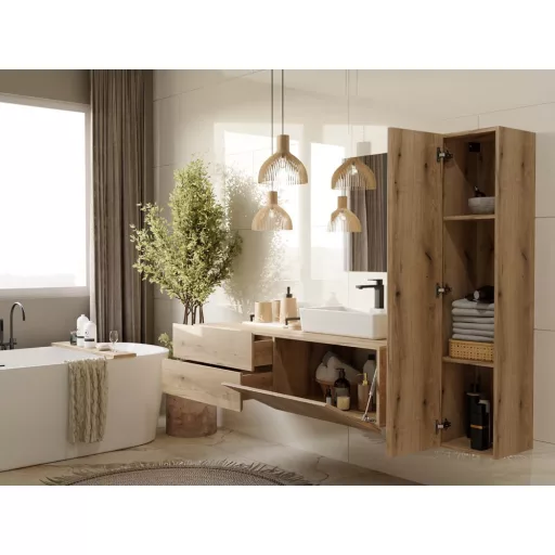 TIGO 1D2S fürdőszoba fali mosdószekrény 140 cm tölgy (mosdókagyló nélkül)