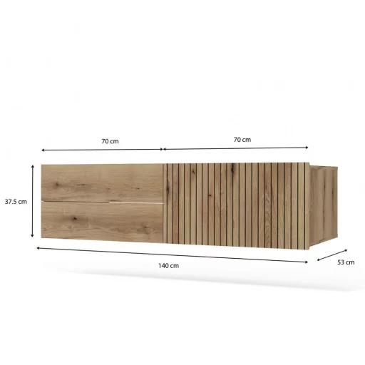 TIGO 1D2S fürdőszoba fali mosdószekrény 140 cm tölgy (mosdókagyló nélkül)