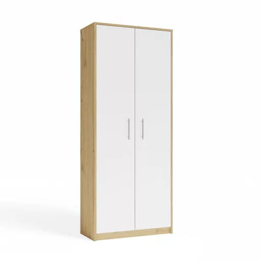 Oliv 2D könyvespolc, irodaiszekrény, 74x180x35 cm, tölgy-fehér