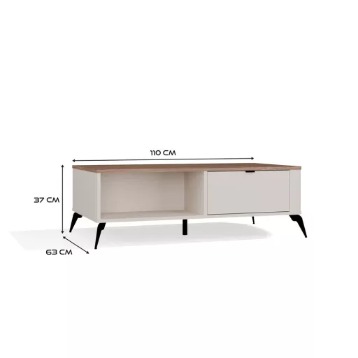 CORDOBA dohányzóasztal 110x63x11.5 cm, kasmír- tölgy- fekete