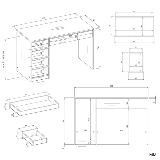 ARTO íróasztal 120x55x76.5 cm, fehér