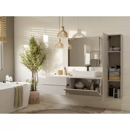 TIGO 1D2S fürdőszoba fali mosdószekrény 140x53x37.5 cm, kasmír (mosdókagyló nélkül)