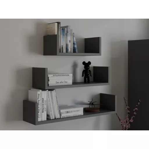 MOBI 3P fali polcok 80/60/40x20x14 cm, antracit (3 részes)