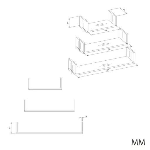 MOBI 3P fali polcok 80/60/40x20x14 cm, antracit (3 részes)