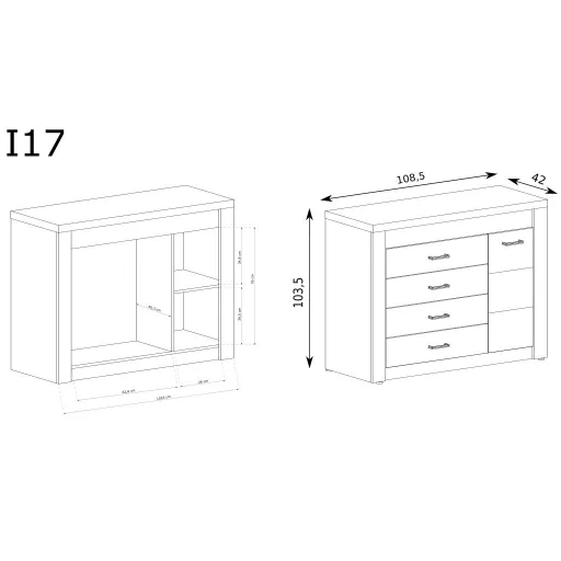 Indianapolis I-17 komód, sötét kőris, (LED-ek nélkül)