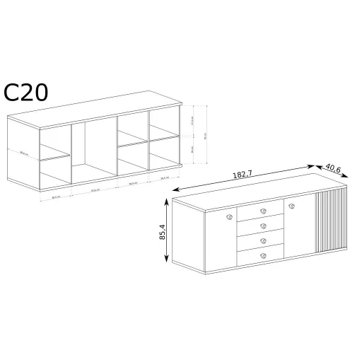 Cali C-20 komód, tölgy, (fekete fém lábak nélkül)