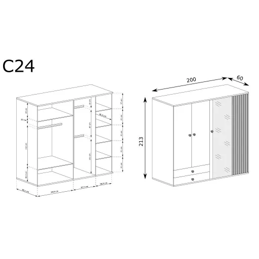 Cali C-24 gardróbszekrény. tükrös. tölgy