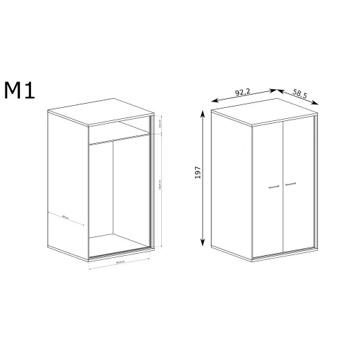 Mediolan M-1 gardróbszekrény, hikora fa