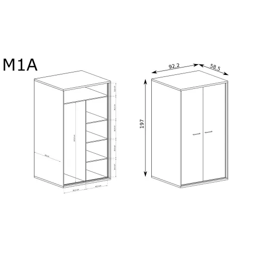 Mediolan M-1 gardróbszekrény, hikora fa