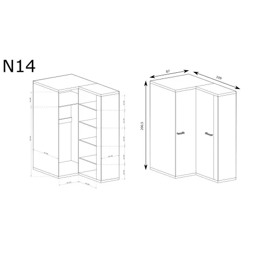 Natural N-14 sarok gardróbszekrény, ribbeck tölgy