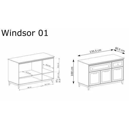 Windsor W-1 komód, kasmír / természetes tölgy