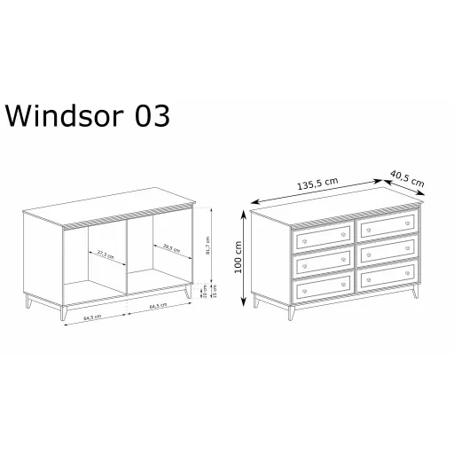 Windsor W-3 komód, kasmír / természetes tölgy