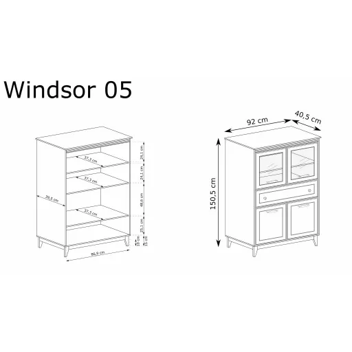 Windsor W-5 vitrin, kasmír / természetes tölgy