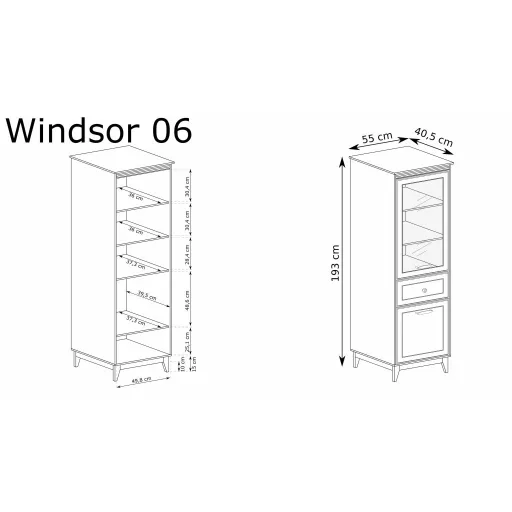 Windsor W-6 vitrin, kasmír / természetes tölgy