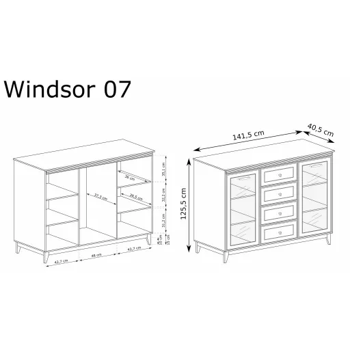 Windsor W-7 vitrin, kasmír / természetes tölgy