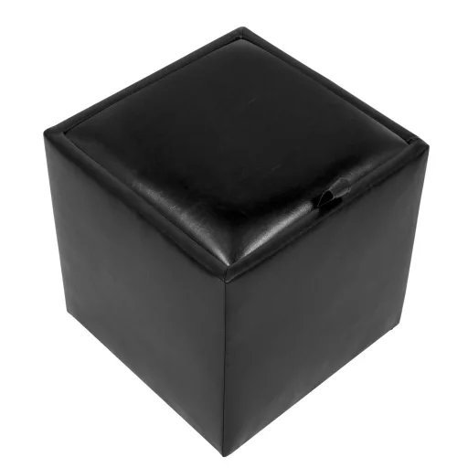 Kocka puff tárolóval, műbőr  Fekete  - Csomagolássérült