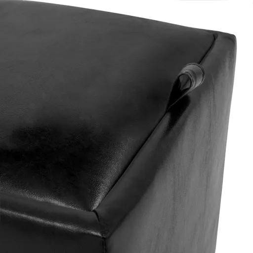 Kocka puff tárolóval, műbőr  Fekete  - Csomagolássérült