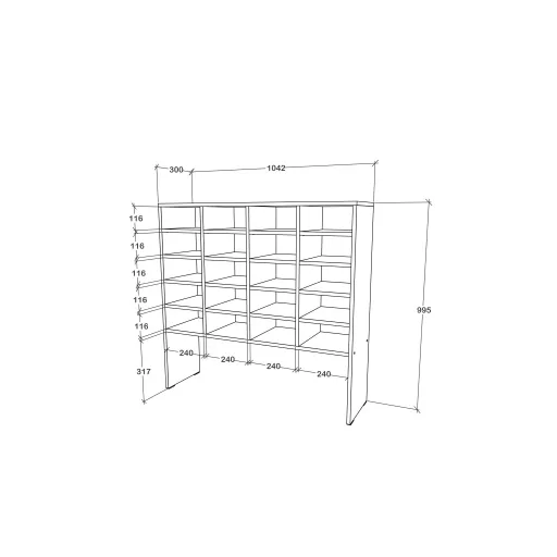 Tisso 20 polcos cipősszekrény, Fehér, 104 x 30 x 100 cm